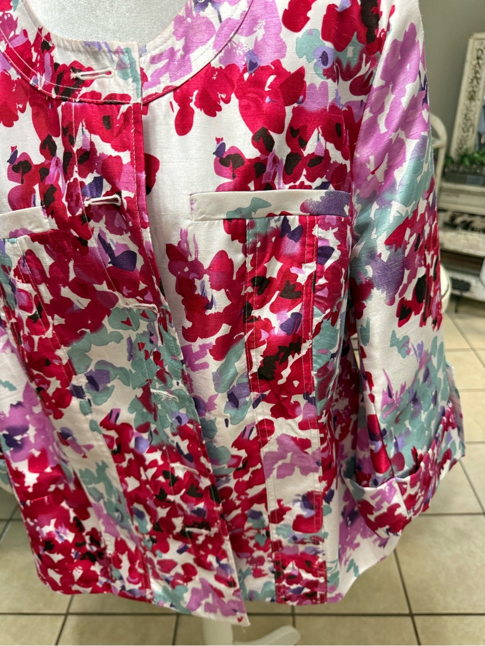 Cato Multicolor Floral Print Blazer - Pink, Purple, Aqua Size 18/20W - Picture 4 of 11